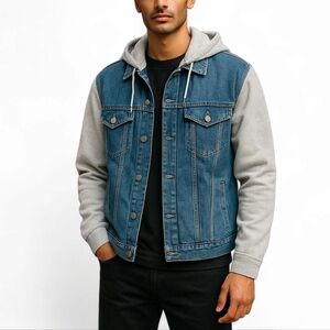 Pull & Bear Sz XL Denim Cotton Detachable Hood Grunge Street Fall Winter Jacket